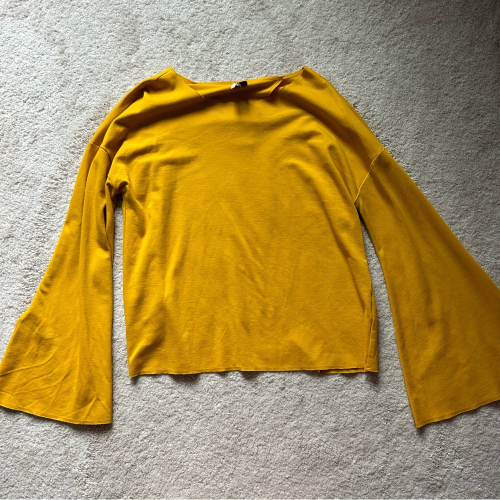 Mustard yellow Topshop open back top with bell sleeves.